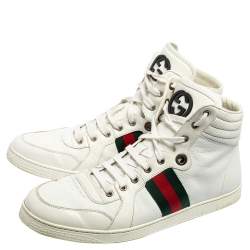 Gucci White Leather Web Detail High-Top Sneakers Size 45