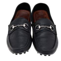 Pre Owned حذاء لوفرز غوتشي سليب أون هورسبيت جلد أسود مقاس 46