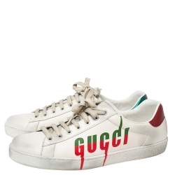 مملوكة مسبقًا Gucci Off White Leather Ace Blade Print Low Top Sneakers Size 44.5