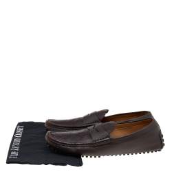 Pre Owned Gucci Dark Brown Diamante Leather Penny Slip On Loafers Size 42