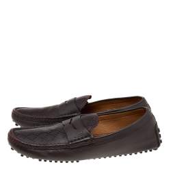 Pre Owned Gucci Dark Brown Diamante Leather Penny Slip On Loafers Size 42