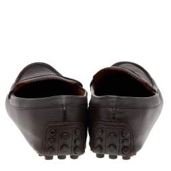 Pre Owned Gucci Dark Brown Diamante Leather Penny Slip On Loafers Size 42
