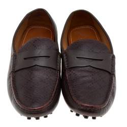 Pre Owned Gucci Dark Brown Diamante Leather Penny Slip On Loafers Size 42