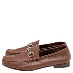 Pre Owned Gucci Brown Leather Horsebit Slip On Loafers Size 44