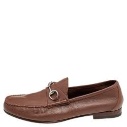 Pre Owned Gucci Brown Leather Horsebit Slip On Loafers Size 44