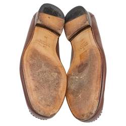Pre Owned Gucci Brown Leather Horsebit Slip On Loafers Size 44