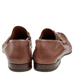 Pre Owned Gucci Brown Leather Horsebit Slip On Loafers Size 44