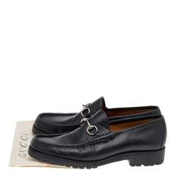 Pre Owned Gucci Black Leather Horsebit Slip On Loafers Size 46