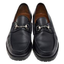 Pre Owned Gucci Black Leather Horsebit Slip On Loafers Size 46