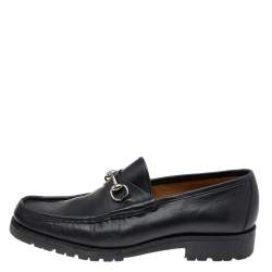 Pre Owned Gucci Black Leather Horsebit Slip On Loafers Size 46
