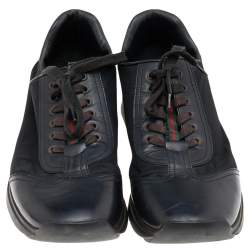 Pre Owned حذاء رياضي غوتشي منخفض من أعلى نايلون وجلد أسود مقاس 45.5