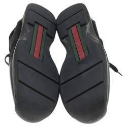 Pre Owned حذاء رياضي غوتشي منخفض من أعلى نايلون وجلد أسود مقاس 45.5