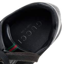 Pre Owned حذاء رياضي غوتشي منخفض من أعلى نايلون وجلد أسود مقاس 45.5