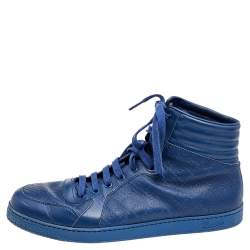 Gucci Blue Diamante Leather High Top Sneakers Size 44