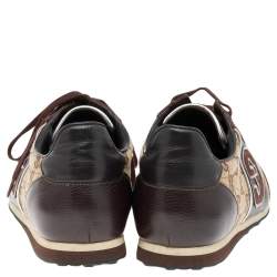 مملوكة مسبقًا Gucci Brown/Beige Leather And GG Canvas Lace Up Low Top Sneakers Size 41