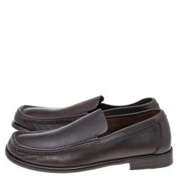Gucci Dark Brown Leather Slip On Loafers Size 41.5