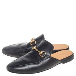 Pre Owned حذاء سلايد غوتشي برينس تاون هورسبيت جلد أسود مقاس 40.5