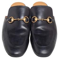 Pre Owned حذاء سلايد غوتشي برينس تاون هورسبيت جلد أسود مقاس 40.5