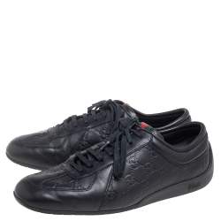 Gucci Black Guccissima Leather Low Top Sneakers Size 43.5