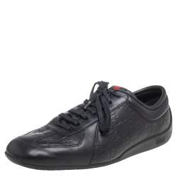 Gucci Black Guccissima Leather Low Top Sneakers Size 43.5