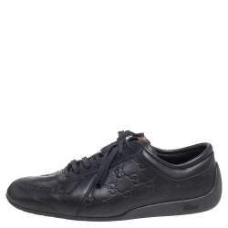 Gucci Black Guccissima Leather Low Top Sneakers Size 43.5