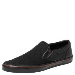 Pre Owned Gucci Black GG Canvas and Leather Slip-On Sneakers Size 44