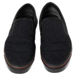 Pre Owned Gucci Black GG Canvas and Leather Slip-On Sneakers Size 44
