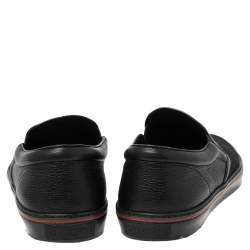 Pre Owned Gucci Black GG Canvas and Leather Slip-On Sneakers Size 44