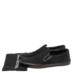 Pre Owned Gucci Black GG Canvas and Leather Slip-On Sneakers Size 44