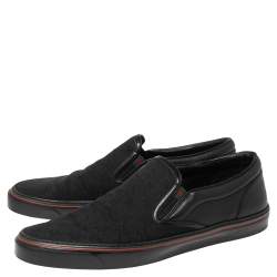 Pre Owned Gucci Black GG Canvas and Leather Slip-On Sneakers Size 44