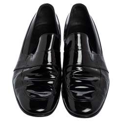 Pre Owned Gucci Black Patent Leather Slip-on Loafers Size 43