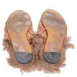 Pre Owned Gucci Beige GG Canvas and Fur Princetown Mules Size 43