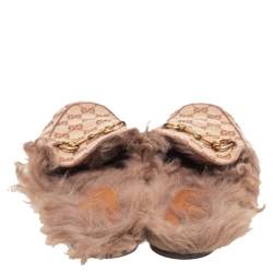 Pre Owned Gucci Beige GG Canvas and Fur Princetown Mules Size 43