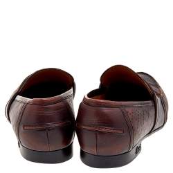 Gucci Dark Brown Hilary Diamante Embossed Leather Slip On Penny Loafers Size 43.5