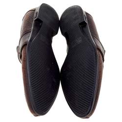 Gucci Dark Brown Hilary Diamante Embossed Leather Slip On Penny Loafers Size 43.5