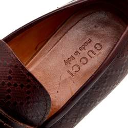 Gucci Dark Brown Hilary Diamante Embossed Leather Slip On Penny Loafers Size 43.5