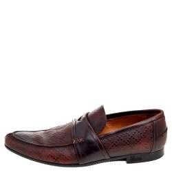 Gucci Dark Brown Hilary Diamante Embossed Leather Slip On Penny Loafers Size 43.5