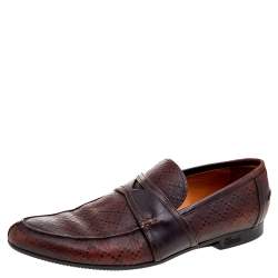 Gucci Dark Brown Hilary Diamante Embossed Leather Slip On Penny Loafers Size 43.5