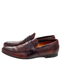 Gucci Dark Brown Hilary Diamante Embossed Leather Slip On Penny Loafers Size 43.5