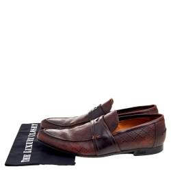 Gucci Dark Brown Hilary Diamante Embossed Leather Slip On Penny Loafers Size 43.5