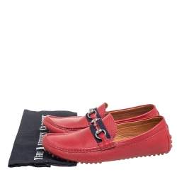 Gucci Red Leather Web Detail Horsebit Loafers Size 42