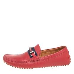 Gucci Red Leather Web Detail Horsebit Loafers Size 42