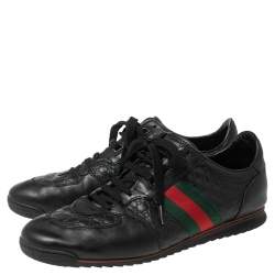 Pre Owned Gucci Black Microguccissima Leather Web Low Top Sneakers Size 43.5