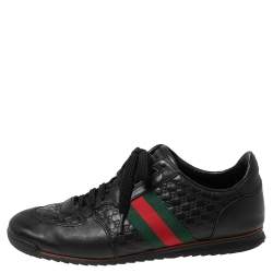 Pre Owned Gucci Black Microguccissima Leather Web Low Top Sneakers Size 43.5