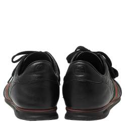 Pre Owned Gucci Black Microguccissima Leather Web Low Top Sneakers Size 43.5
