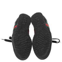 Pre Owned Gucci Black Microguccissima Leather Web Low Top Sneakers Size 43.5