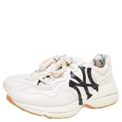 Gucci Mystic Cream Leather NY Yankees Rhyton Low-Top Sneakers Size 42