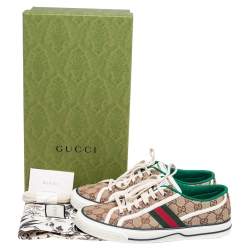 Pre Owned حذاء رياضي غوتشي جلد وكانفاس جي جي سوبريم بني/بيج منخفض من أعلى مقاس 39