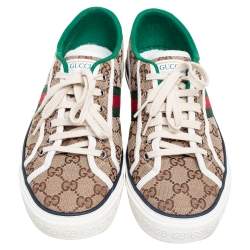 Pre Owned حذاء رياضي غوتشي جلد وكانفاس جي جي سوبريم بني/بيج منخفض من أعلى مقاس 39