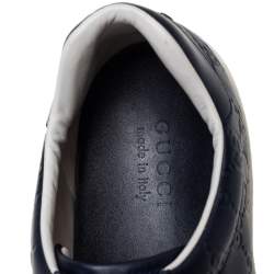 Gucci Dark Blue Guccissima Leather Ace Web Low Top Sneakers Size 45